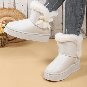 <span class=keywords><strong>Botas</strong></span> Cortas de Invierno para Mujer con Detalle de Lazo, Forro de Algodón Antideslizante, Suela Gruesa y Parte Superior de Cuero Genuino - Product Image 1