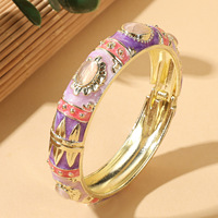 Bracelet jonc articulé vintage ethnique en émail pour femme, bracelet coloré effet œil de chat synthétique effet goutte d'huile pour souvenir touristique en gros