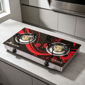 Fournisseur d'usine Prix bas Table en verre trempé <span class=keywords><strong>de</strong></span> 7 mm Cuisinière à <span class=keywords><strong>gaz</strong></span> avec capuchon en laiton - Product Image 2