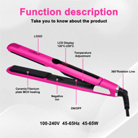 Fer à lisser professionnel en céramique de 1 pouce avec affichage LED de température, ions négatifs, mini format de voyage, double tension, pour salon de coiffure - Vente en gros