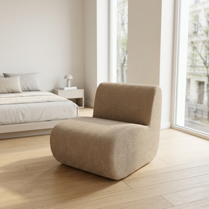 Fauteuil de détente incurvé en tissu minimaliste italien avec pieds en bois pour petits salons et chambres à coucher, design moderne pour la maison et l'hôtel - Product Image 3