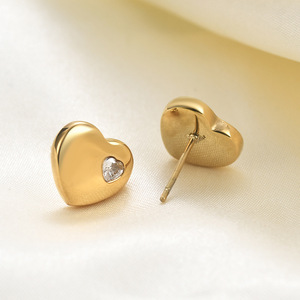 Heart Shape <b>Stud</b> <b>Earrings</b> 12MM Bezel <b>Set</b> Diamond Stainless Steel Gold <b>Silver</b> Color Gift Jewelry for Women - Product Image 4