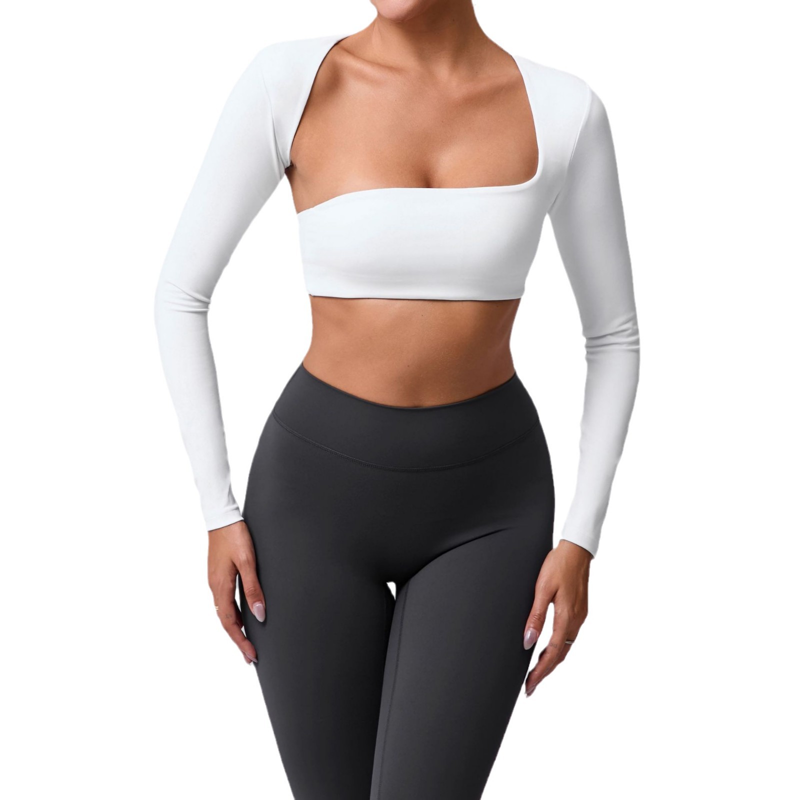 Autumn Sand Brushed Spandex/Nylon Long Sleeve Yoga Shirt Women Outdoor Running Fitness Quick-Dry Front Skinny Fit Asymmetrical