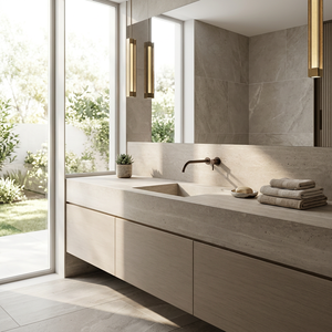 Lavabo da Parete in Travertino Naturale Beige Stile Minimalista Tostone per Bagno di Casa o Villa - Product Image 4