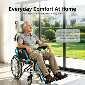 Fauteuil roulant manuel pliable et inclinable en alliage d'aluminium léger de haute qualité pour personne handicapée - Product Image 6