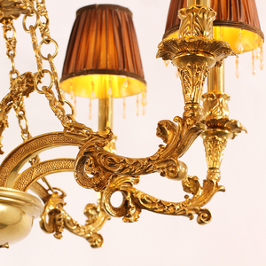 Lámpara Colgante Clásica con Pantalla de Tela Europea, Estilo Victoriano Francés, Candelabro de Latón Antiguo - Product Image 6
