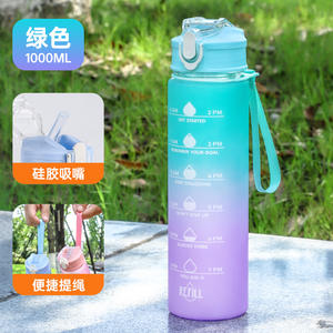 Botella de agua deportiva con degradado de colores de 32 oz con marcas de tiempo y pajita para estudiantes y estilo de vida activo. - Product Image 5