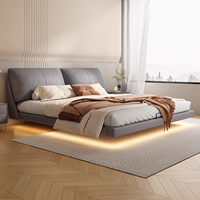 Ensemble de Chambre à Coucher Moderne et Fonctionnel, Lit King Size en Bois Massif Personnalisable, Mobilier de Chambre Queen, Lit Double Minimaliste en Cuir