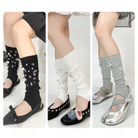Nouveaux chauffe-jambes mi-mollet en coton tricoté épais avec élasthanne et sequins, style slouchy, respirants, pour femme, collection Printemps-Été