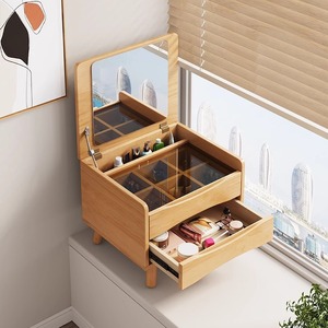 <span class=keywords><strong>Mini</strong></span> table de vanité moderne en bois <span class=keywords><strong>dressing</strong></span> de chambre à coucher compact avec armoires de rangement intégrées conception multifonctionnelle - Product Image 3