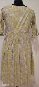 Vestido Midi de Algodón con Estampado Floral, Cuello Redondo, Manga Tres Cuartos, Corte en A, Casual, Veraniego, Transpirable, Tejido, Holgado - Product Image 3