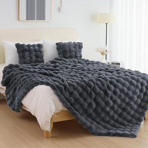 Manta de felpa suave y cálida para invierno al por mayor, mantas grises, manta de piel de imitación Toscana cálida y esponjosa de lujo para cama de invierno - Product Image 1