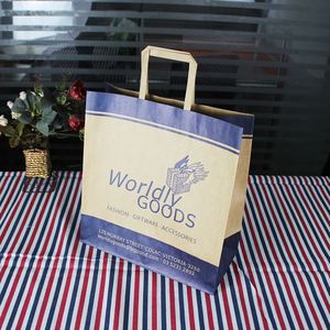 Restaurant Disposable Kraft <b>Paper</b> Bag with Handles for Chicken Wings Takeaway Finger Food Packaging <b>Biodegradable</b> Custom Logo - Product Image 4
