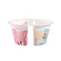 Pot à yaourt jetable 110 ml à double compartiment IML, en plastique PP de qualité alimentaire, avec couvercle, pour desserts et garnitures.