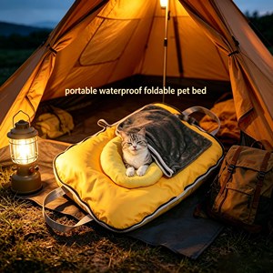 Custom Portable Leather Waterproof Foldable Zipper Pet Bed 3-In-1 Outdoor Cat Bed Set Including Blanket And <b>U</b>-Shaped Pillow - Product Image 1