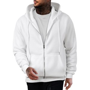 2025 hommes décontracté coton cordon sweats à capuche fermeture éclair complète polaire sweats à capuche Anti-rides Anti-rétrécissement écran imprimé motif solide - Product Image 3