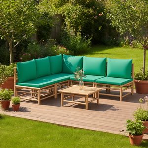 Set Lounge da Giardino in Bambù Verde Poliestere Arredamento da Esterno 4 Posti Stile Tropicale Resistente alle Intemperie - Product Image 2