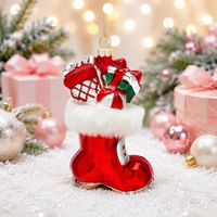 Prix de gros Décorations de sapin de Noël Rouge Blanc Botte de Père Noël Ornements de boules de Noël en verre Écologique