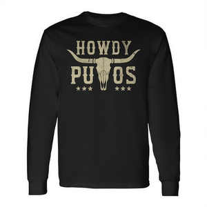 Camiseta de manga larga Howdy Putos Bull Skull, diseño retro vintage de vaquero campestre - Product Image 2