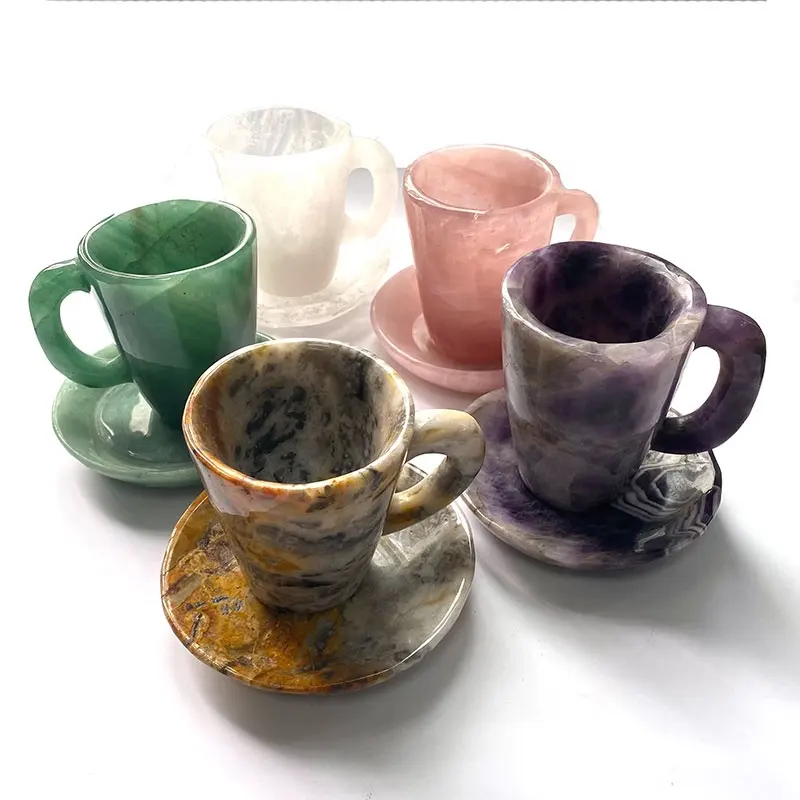 الطبيعية شفاء حجر كريم كريستالي كأس اليد منحوتة مصنوعات من الكريستال روز كوارتز فنجان شاي للهدايا