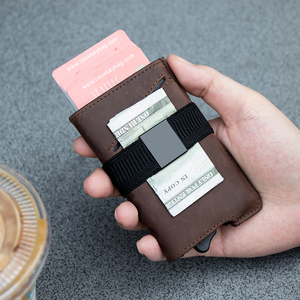 Portefeuille minimaliste vintage en cuir de vache véritable avec éjection automatique, blocage RFID, étui pour cartes de crédit professionnelles - Product Image 4