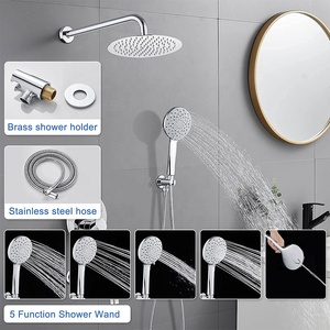 Sang trọng treo tường lượng mưa vòi hoa sen vòi Set với cầm tay vòi hoa sen, Chrome kết thúc, có thể điều chỉnh 10 inch Vòi sen đầu và bồn tắm vòi - Product Image 6