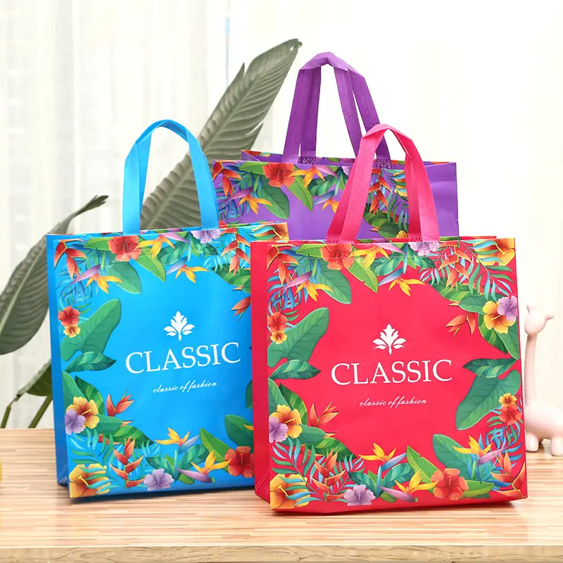 Bolsas ecológicas recicladas personalizadas de fabricante al por mayor, bolsa de compras no tejida laminada promocional con logotipo impreso