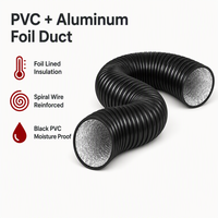 Tuyau flexible en PVC avec doublure en aluminium, renforcé par fil spiralé noir, pour ventilation, collecte d'air et évacuation CVC, conception graphique