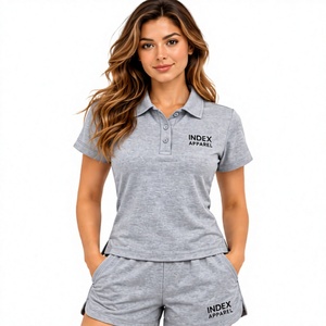Conjunto de Camiseta Polo y Pantalones Cortos Grises para Mujer, de Secado Rápido, Tejido de Punto, Informal, de 2 Piezas, Marca Index Apparel - Product Image 1