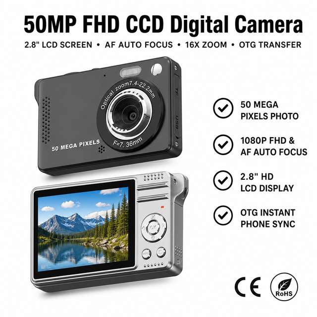 2.8 Inch CCD Camcorder 50MP Full High Definition Photos 1080P Camera with Led Flash Light 16x Zoom OTG Connect Digital Camera