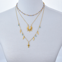 Collier empilable pour femme en pierres naturelles violettes et éléments étoilés, plaqué or, tendance