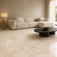 Carreaux de sol en porcelaine entièrement émaillés sur mesure 600x1200mm, aspect marbre onyx beige crème poli pour la décoration murale du salon