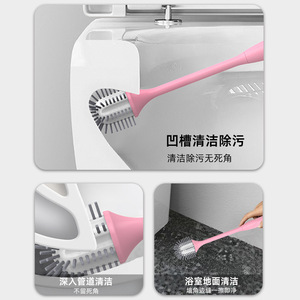 Toilet Cleaning Brush Nylon Bristles Pink Color Mechanical Operation For Bathroom Use - Product Image 2