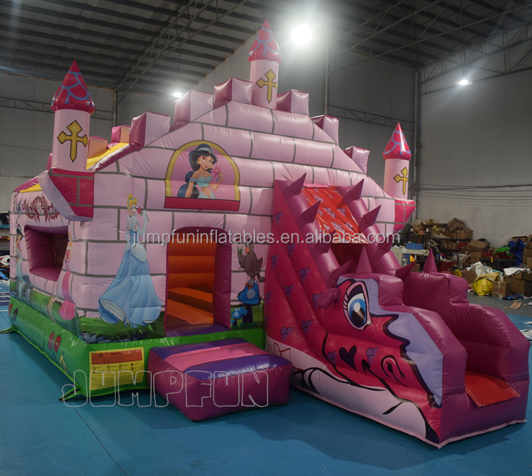 粉色公主充气组合弹跳房子6x 4米商业跳跃城堡带滑梯