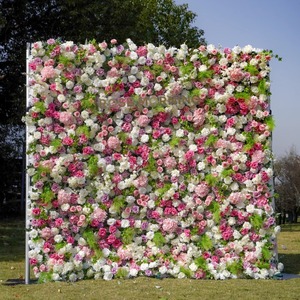 Wedding Backdrop Flower Wall Backdrop <b>Silk</b> Wedding Wall Decorations <b>Red</b> <b>Silk</b> Flowers Rlower Wall Backdrop Rollup for Events - Product Image 5