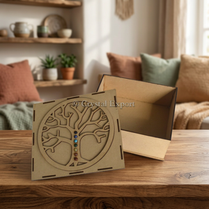 กล่องของขวัญไม้ไผ่เจ็ดจักระ กล่องงานฝีมือทรงสี่เหลี่ยม พิมพ์ลายด้วยเลเซอร์ - Product Image 2