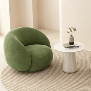 Round Enclosed Velvet Single Sofa Curved Wrap-Around Accent <b>Chair</b> for Office Salon Hotel Living Room - Product Image 3