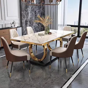 아메리칸 스타일 대리석 스테인레스 스틸 대리석 탑 패널 테이블 현대 고급 식탁 슬레이트 식탁과 의자