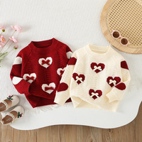 Pull en tricot acrylique pour bébés filles, nouveau pull mignon pour l'automne/hiver, motif cœur, nœud, haut tendance pour enfants