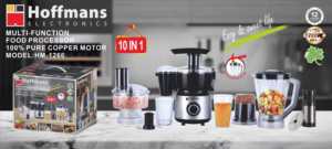 Procesador de Alimentos Eléctrico Multifunción Hoffmans HM-1266 10 en 1, 1200W, Motor de Acero Inoxidable de Alta Resistencia, Exprimidor, Licuadora, Cocina - Product Image 3