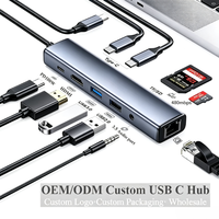 Station d'accueil USB-C 10-en-1 en aluminium pour la vente en gros avec HDMI 4K, PD 100W, Ethernet, adaptateur multiport SD TF pour le travail créatif