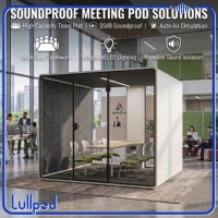 Cabine de réunion insonorisée modulaire 35 dB pour 6 personnes, avec ventilation et éclairage LED, idéale pour les salons d'aéroport et les espaces de travail ouverts