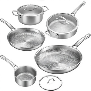 Juego de Utensilios de Cocina de Titanio de 8 Piezas con Tapa, Sartenes Antiadherentes con Acabado Martillado, Libres de PFAS/PFOA/PTFE, Aptos para Lavavajillas y Horno, Compatibles con Inducción - Product Image 1