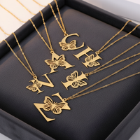 Collar con Colgante de Letra Inicial de Mariposa con Circonita, Chapado en Oro de 18K, Acero Inoxidable, para Mujer, Regalo de Aniversario, DIY