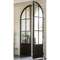 Puertas de Entrada Arqueadas de Doble Hoja con Marco de Aluminio y Vidrio Templado, Precio de Fábrica CBMmart, Impermeables, para Villas y Proyectos de Construcción