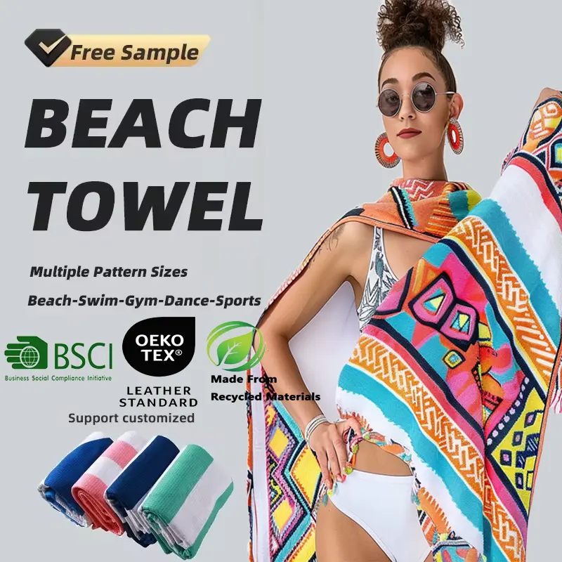 Kişiselleştirilmiş özel süper yüksek kalite logo ile % 100% pamuk jakarlı boy süblimasyon baskılı plaj havlusu