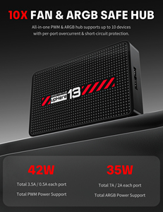 ตัวควบคุมพัดลม ARGB แบบ PWM 10 พอร์ต upHere, ตัวแยกพัดลมเคส RGB 5V 3 พิน พร้อมสายไฟ SATA และตัวยึดแม่เหล็ก, ฮับซิงค์พีซี - Product Image 2