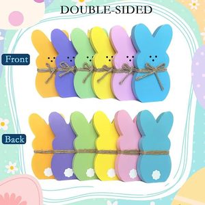 Easter Colorful Wooden Bunny Ornaments with Jute Rope DIY Tabletop Decor Wooden Rabbit Crafts for Easter Party - Product Image 5