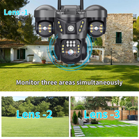 Cámara de Seguridad Solar para Exteriores Wifi 4G V380, Alimentada por Energía Solar, Rotación de 3 Lentes, Visión Nocturna 4K, Seguimiento Humano