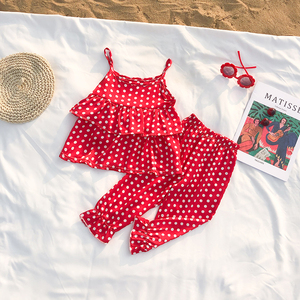 Cheap Clothing Wholesale Summer Sweet Girl with Polka Dot Pattern Chiffon Sleeveless <b>Suspender</b> Multi-layer Top and Elastic - Product Image 1